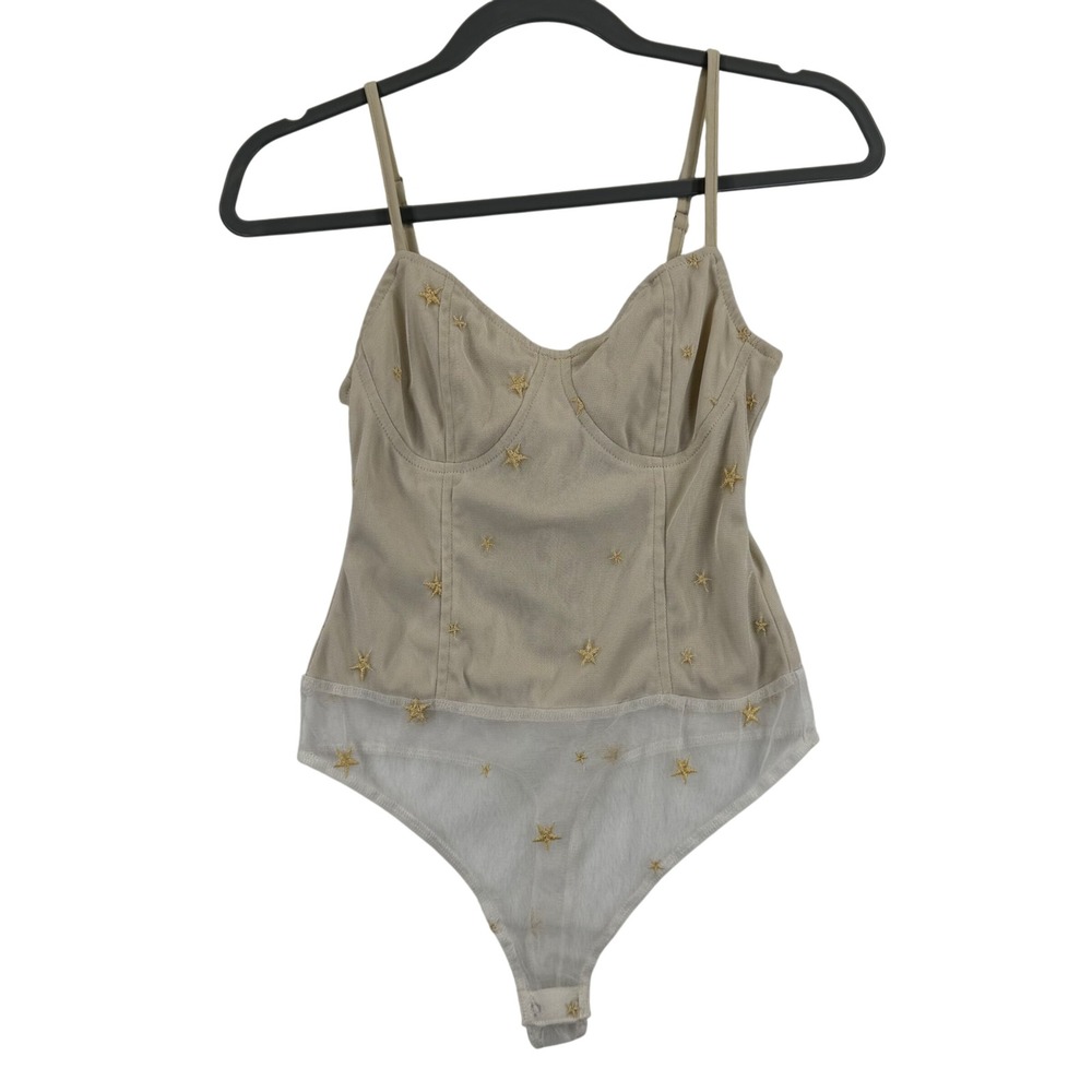 Le Lis Collection Star Bodysuit Beige Gold Adjustable Strap Size‎ S